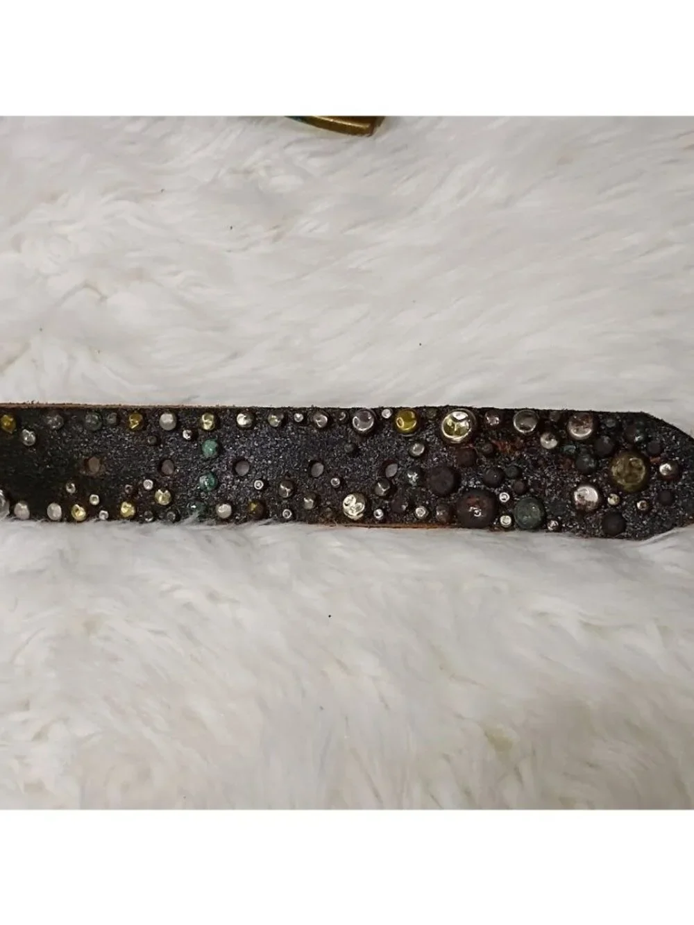 Brown Leather Belt With Metal Studs & Peace Symbols XL 47 Inches